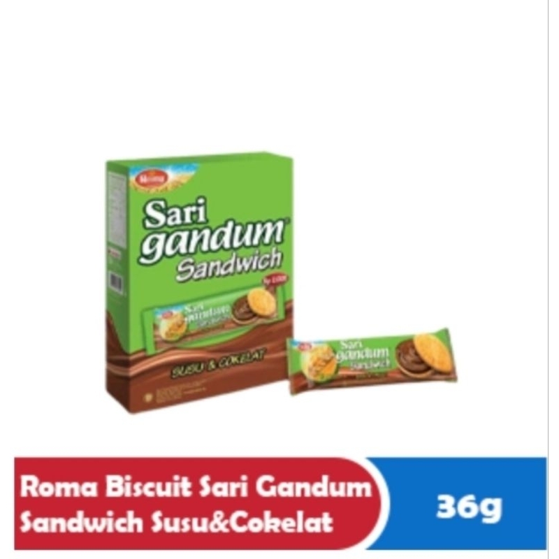 

Roma Biskuit Sari Gandum Sandwich Coklat Cokelat & Susu | 1Sachet | 1Box 12x27g