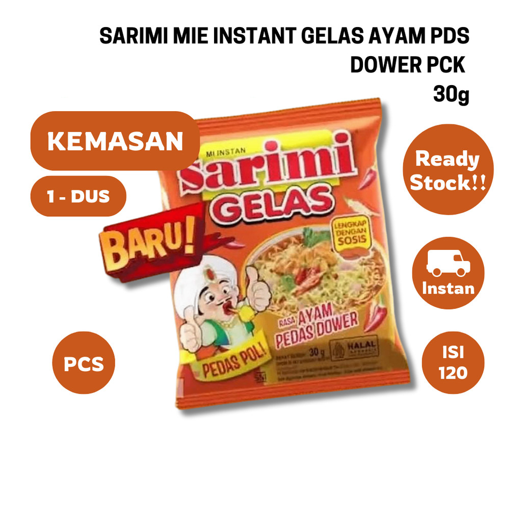 SARIMI MIE INSTANT GELAS AYAM PEDAS DOWER PCK 30g