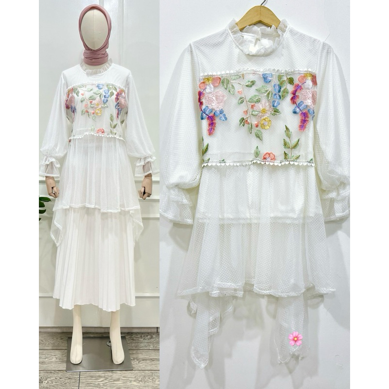 [ORI] LAVIORA BLOUSE TOP SHIRT LD 116/ATASAN BAJU WANITA PUTIH BUNGA-BUNGA FLOWERS PESTA FORMAL