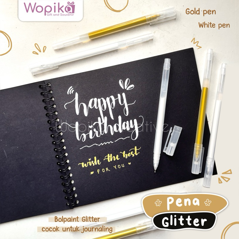 

Pulpen Bolpaint Glitter pen Gold dan White | Untuk scrapbook journaling cocok untuk berbagai macam kertas