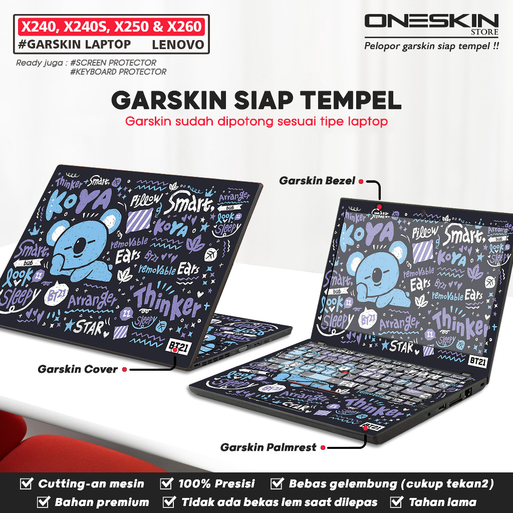 Perfect Fit Precut Garskin Sticker Laptop Skin kompatibel untuk Lenovo Thinkpad X240 X240S X250 X260