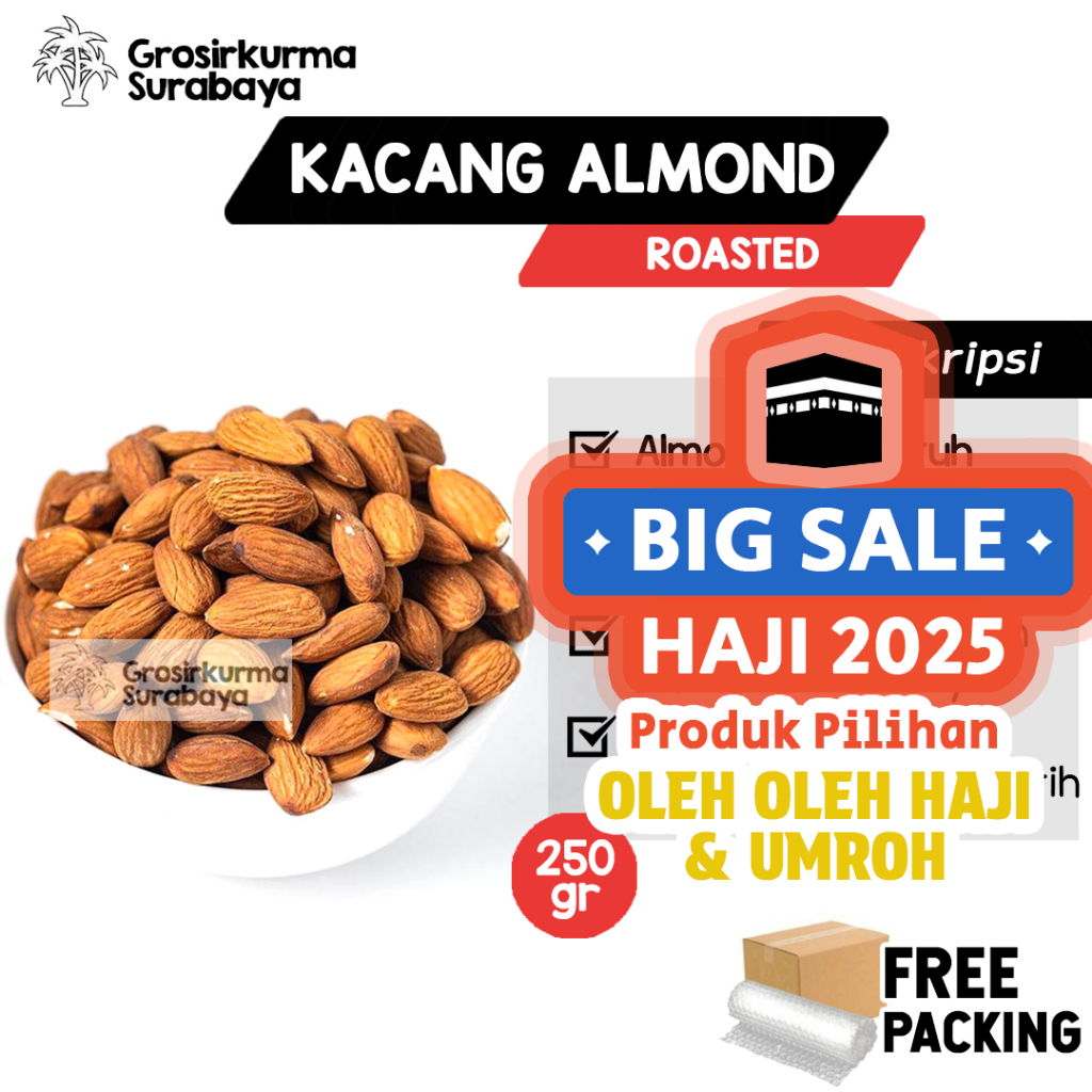 

KACANG ALMOND KUPAS PANGGANG ROASTED 250GR Snack Cemilan Sehat Untuk MPASI Kesehatan Keluarga