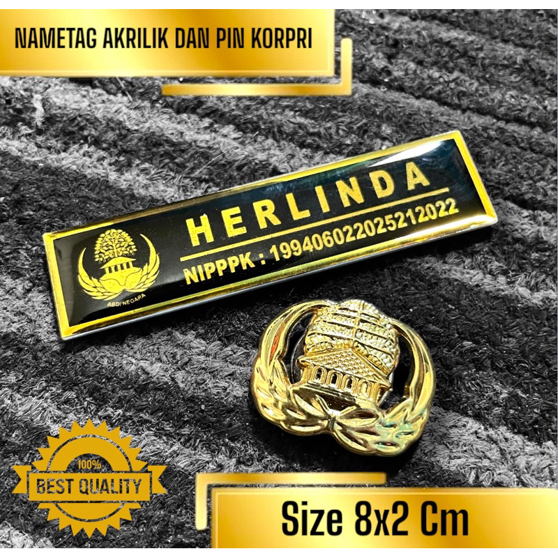 

Name tag nama dada akrilik magnet satu set sama pin korpri logam magnet
