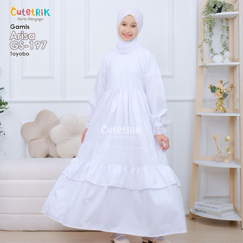 RB (1 tahun s.d Dewasa) GS 197 Baju Muslim Gamis Putih Anak Remaja Dewasa Cutetrik Arisa Polos Katun