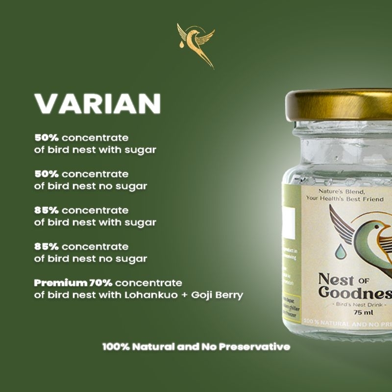 

NEST OF GOODNESS - Minuman Sarang Burung Walet - 75gr - Premium Lo Han Kuo + Goji Berry Bird's Nest 1 & 3 Jar