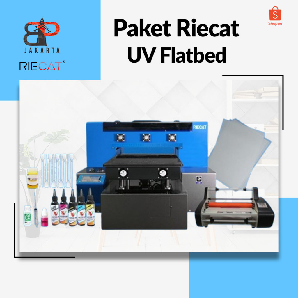 PAKET PRINTER RIECAT UV FLATBED + LAMINASI