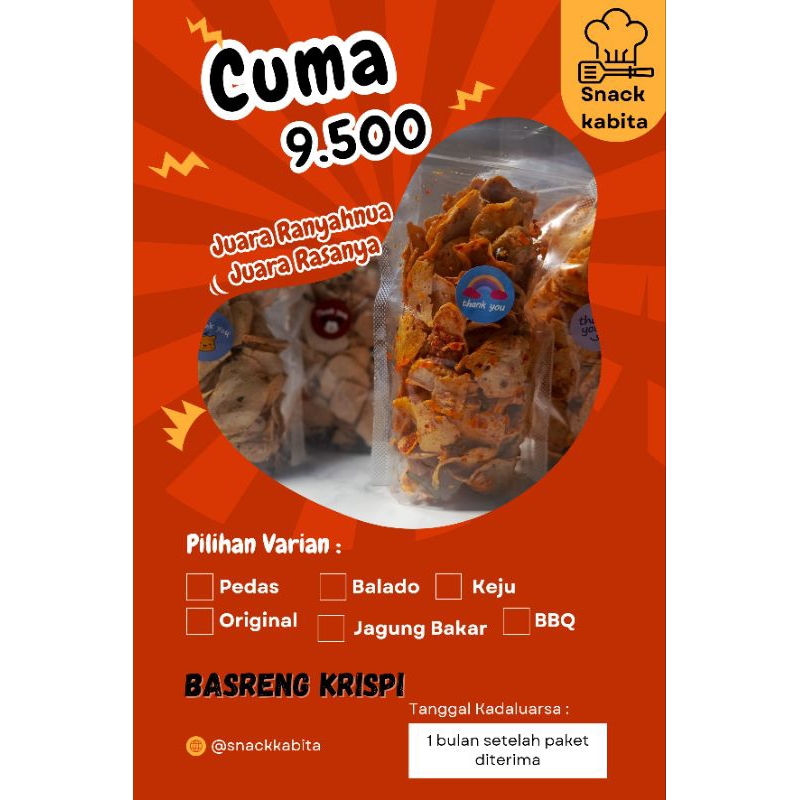 

BASRENG DAUN JERUK ORIGINAL DAN PEDAS kemasan standing pouch 100gram