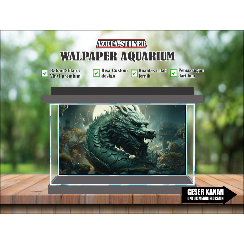 sticker skotlet wallpaper background hiasan aquarium belakang 3d naga custom