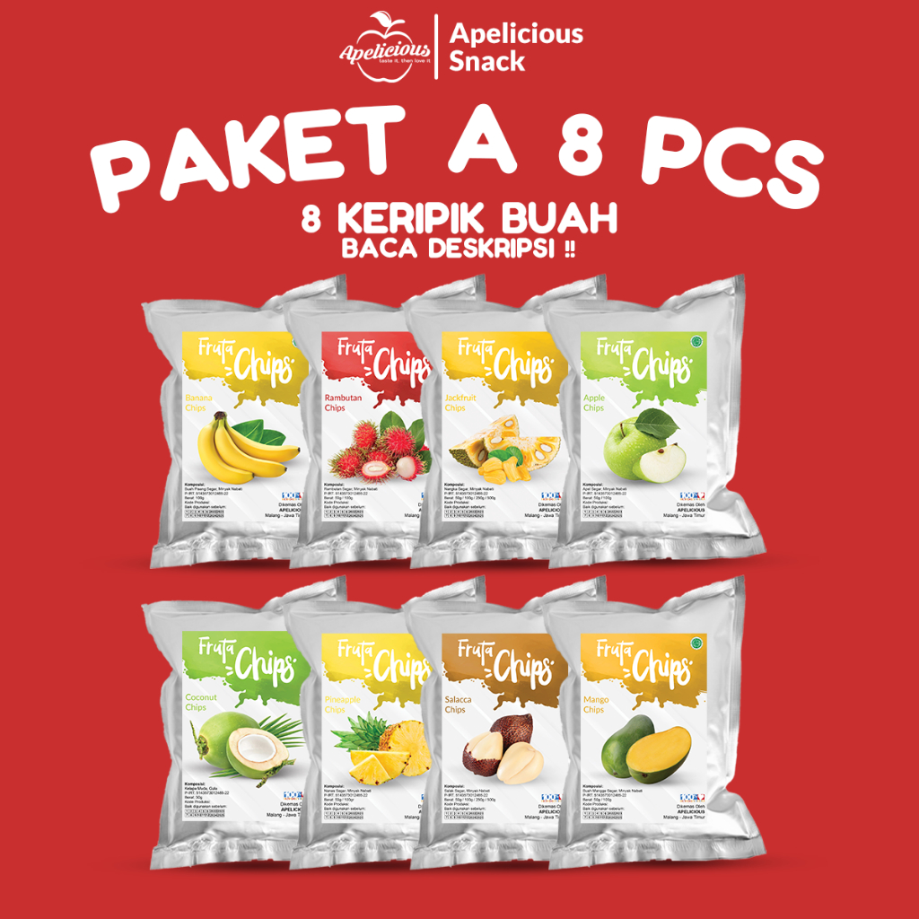 

APELICIOUS BARU Paket HEMAT 8pcs KERIPIK (Buah, Sayur, KRUPUK Buah) - snack, cemilan
