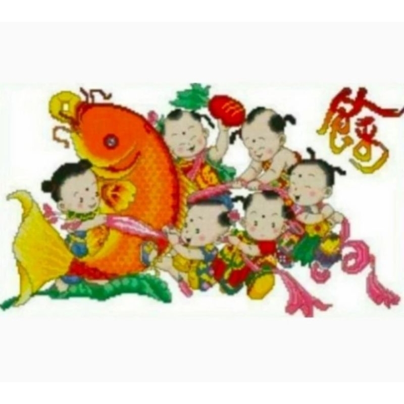 DIY PAKET KRISTIK IKAN KOI LUCKY FISH AND KID CROSS STITCH KIT 14CT
