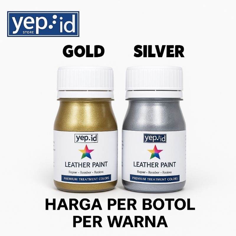 Cat Sepatu Warna Gold dan Silver Leather Paint - Acrylic Rubber Cat Midsole, Boost - Cat Jaket Leath