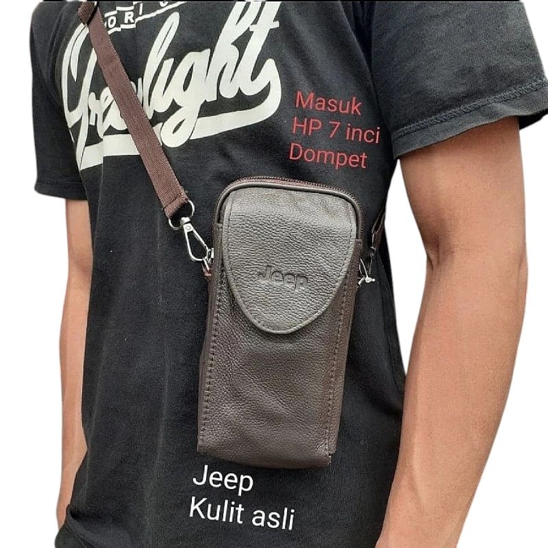 Tas HP kulit asli import Jeep 2 in 1-Tas selempang HP-Tas pinggang HP-Sarung HP-Dompet HP