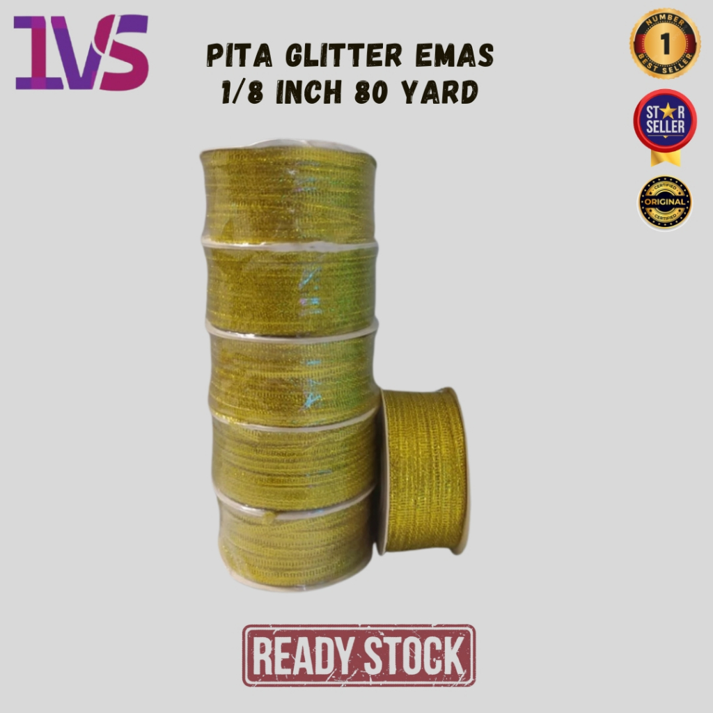 

Pita Glitter Emas 1/8 Inch 80 Yard Premium Product (Per 1 Rol)