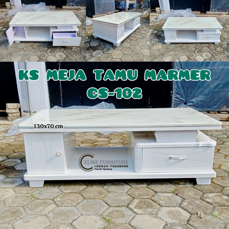 Meja Tamu Mewah Persegi Marmer Jumbo CS-102 Putih