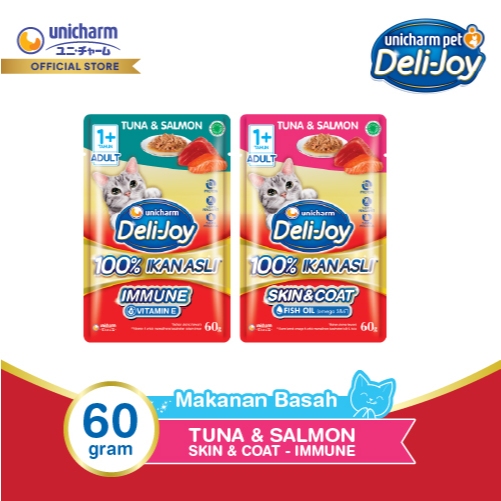 [Product Exclusive] Deli-Joy Makanan Kucing Basah Pouch Adult Tuna & Salmon 60g - Immune (Vitamin E)