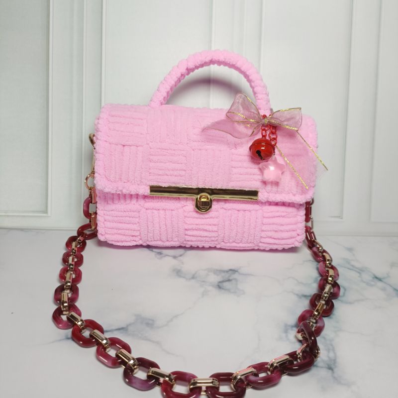 [READY STOK] Tas rajut handmade Pink | Tas selempang wanita | tas Korea |