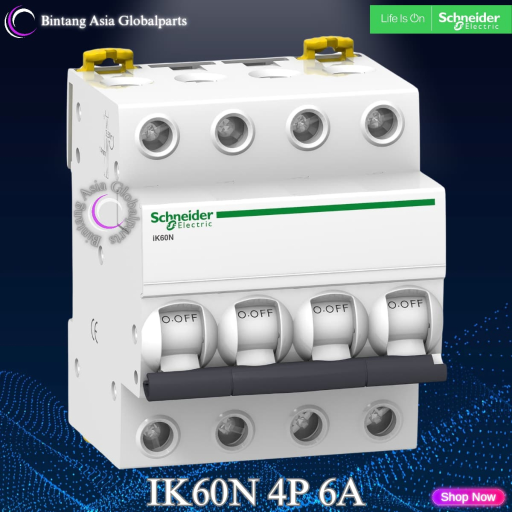 MCB 4p 6a Schneider iK60N Original / MCB 4 Phase 6 Ampere A9K24406 / MCB 4 Pole 6a 6kA