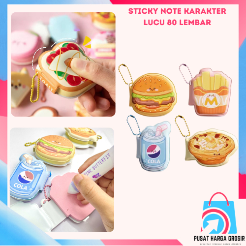 

PHG - Sticky Note Karakter Lucu 80 Lembar Mini Sticky Notes Dengan Rantai Gantungan Bentuk Makanan Notebook Mini Dengan Bantalan Empuk Squishy Kecil