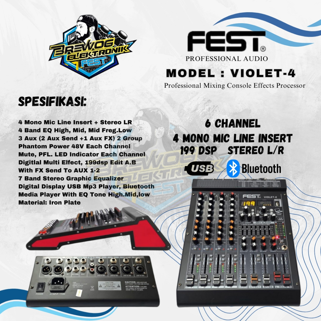 ORIGINAL PRODUK BREWOG FEST INDONESIA MIXER VIOLET 4 || 4 CHANNEL