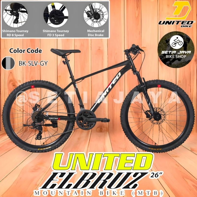 Sepeda Gunung MTB 26 Inch UNITED ELBRUZ Frame Steel, 3x8 Speed, Rem Cakram, Mountain Bike New