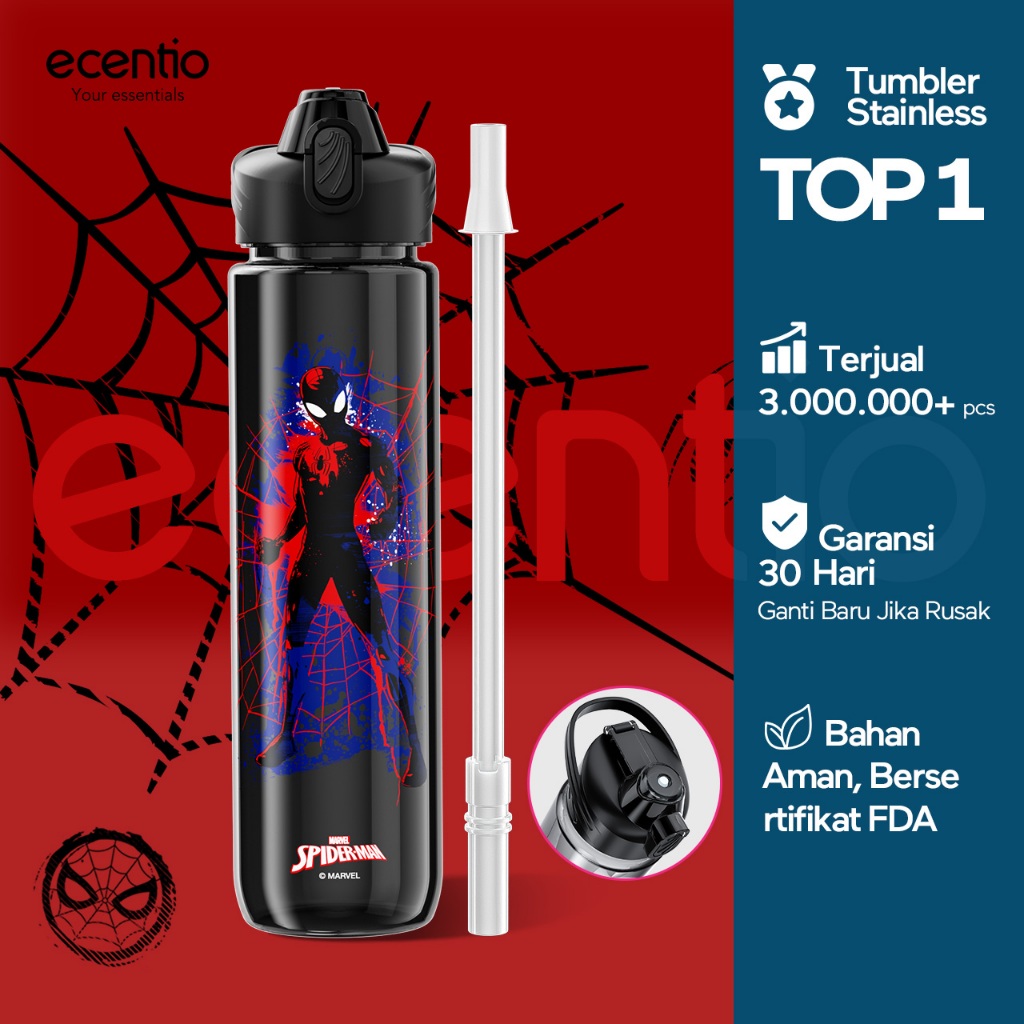 【ORI】ecentio botol minum Disney Spider Man botol minum anak gelas plastik 1000ml
