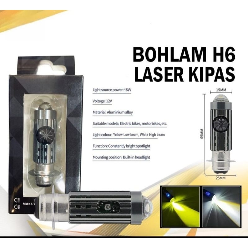 Lampu Led H6 Laser Kipas Pendingin Motor Headlamp H6 Laser Hi Loo Senja Biru