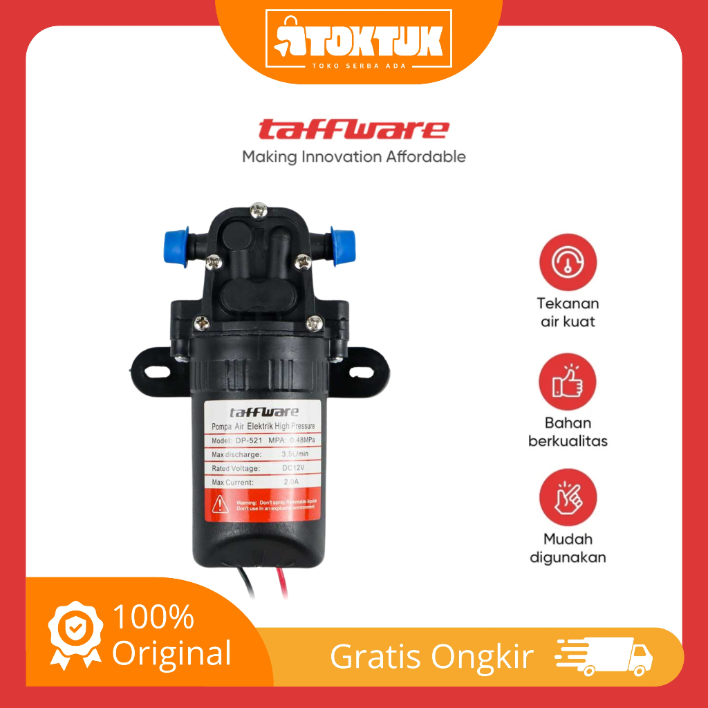 Taffware Pompa Air Elektrik High Pressure Water Pump 12V 3.5L/min