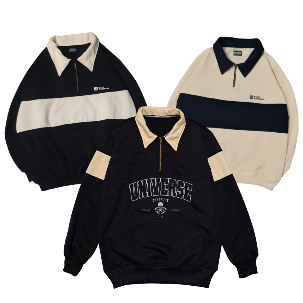 KODE L35B Sweater Rugby Premium Wanita Sweater Rugby Halfzip Wanita Sweater Rugby Pria Wanita Oversi