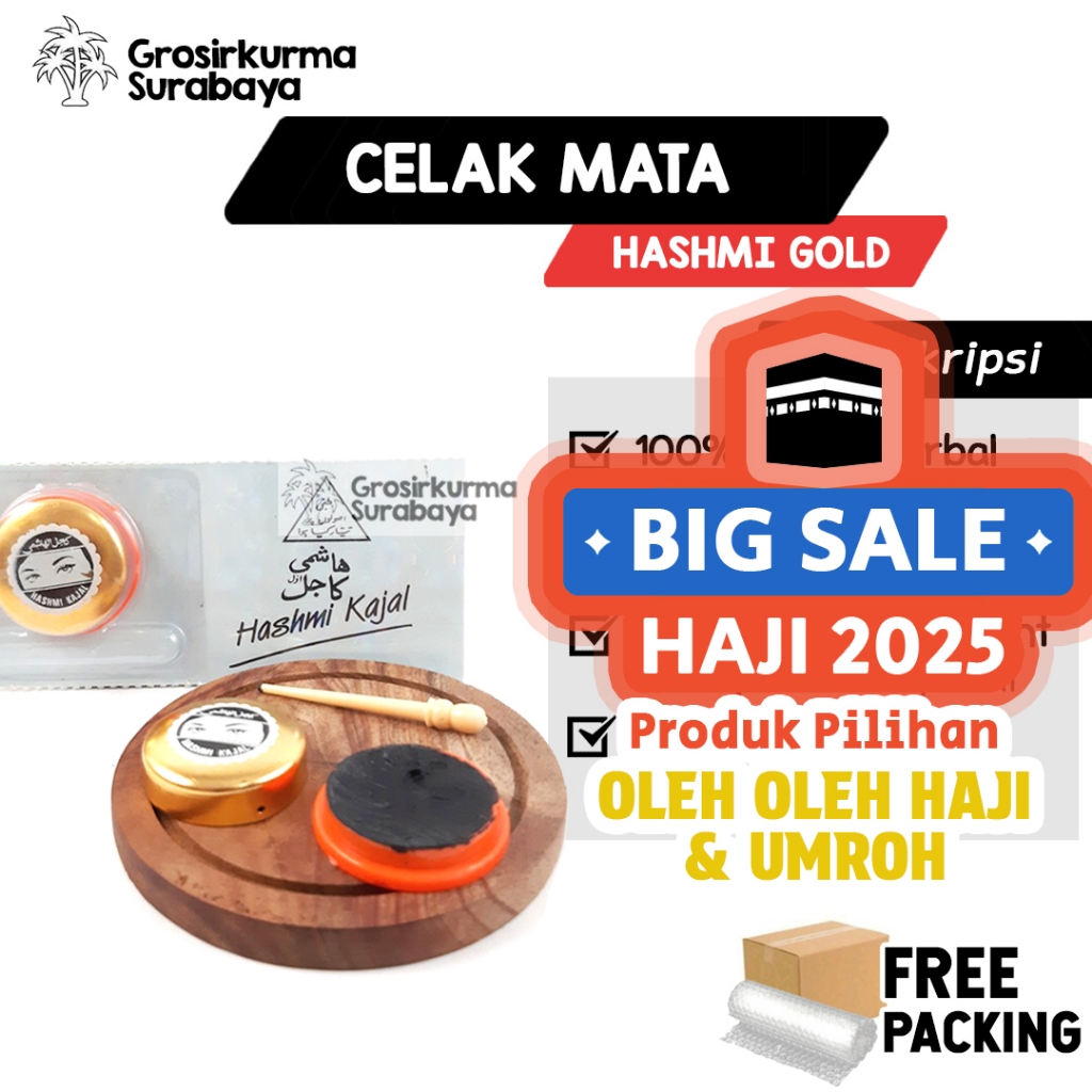 Celak Mata HASHMI MUR GOLD Kajal Bentuk Bubuk Warna Hitam Sipat Pensil Untuk Kecantikan Wajah Bayi