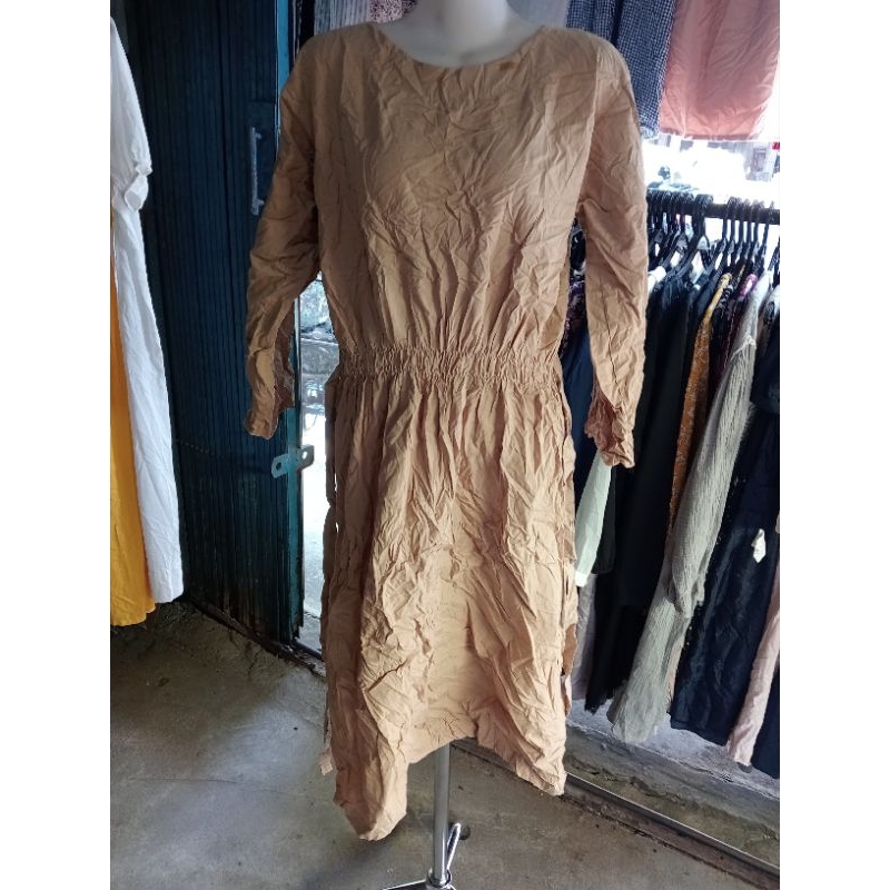 Dress Katun Coklat Muda Polos