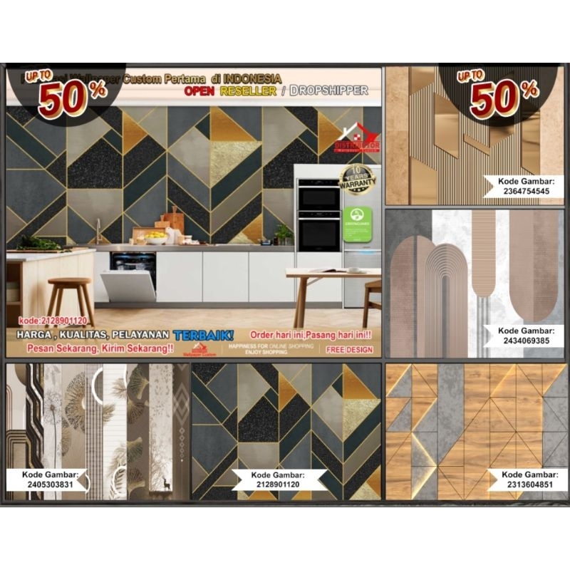 Wallpaper Custom 3D Tema Abstrak | Wallpaper Kitchen | Wallpaper Dapur | Wallsticker | Wallpaper Mot