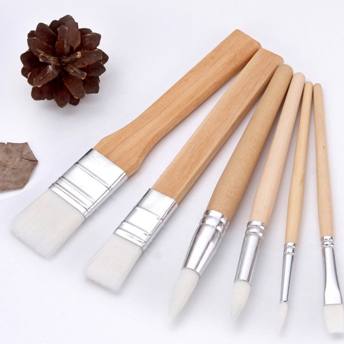 

KODE K98X 6 PC NYLON BRUSH 6 Set Kuas Kayu Dengan Bulu Nilon Berwarna Putih Wooden Handle Paint Brush kuas lukis 1 set Kuas cat air akrilik dan kuas cat air Paint Brush Face Painting Practice Template Stencil