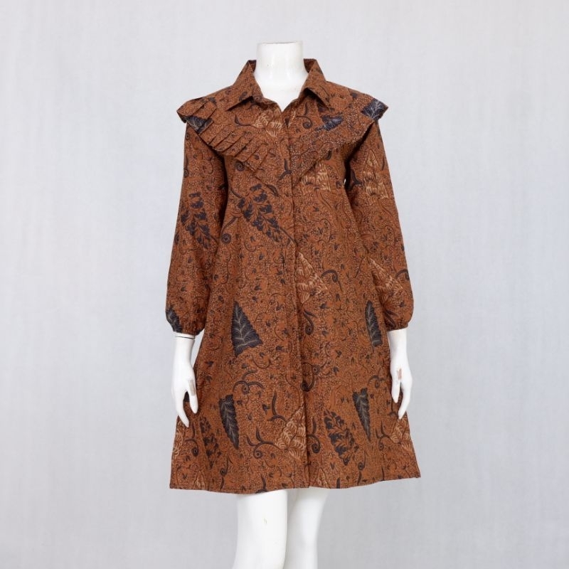 Batik Wanita Tunik Sogan Ratridewi Model Simpel Kancing Depan