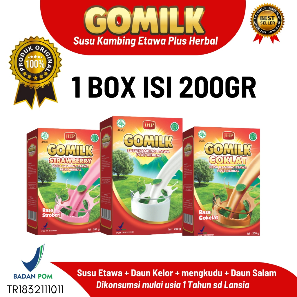 

GOMILK SUSU KAMBING ETAWA PLUS HERBAL /penamabah nafsu makan / menaikan HB / pelancar Asi
