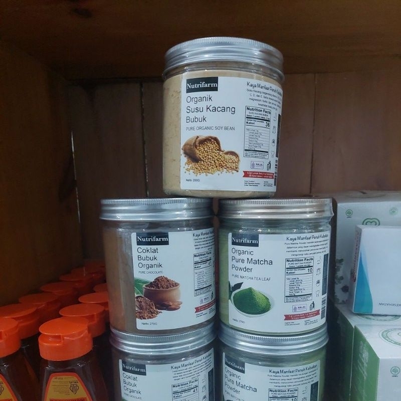

Bubuk Organik Nutrifarm Matcha, Coklat, Susu Kacang Bubuk 270gr
