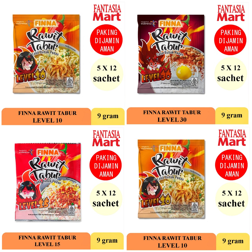 

FINNA RAWIT TABUR BUBUK CABE PACK 5 X 12 SACHET FUN CORNER DENGAN PAKING AMAN