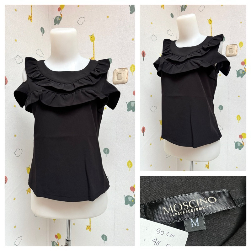 Black Sabrina Top/Baju Atasan Hitam Wanita