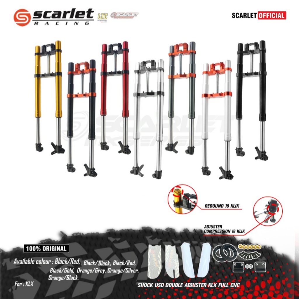 SHOCK KLX / D TRACKER USD DOUBLE ADJUSTER 910MM FULL CNC ASLI SCARLET RACING