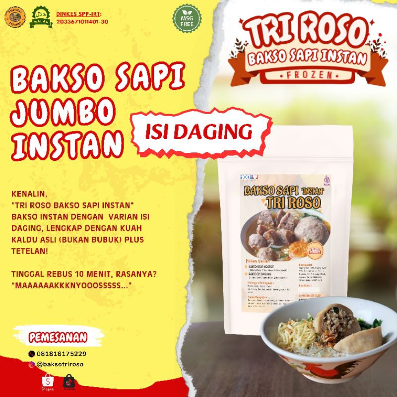 

TRI ROSO Bakso Sapi Instan – BAKSO ISI DAGING 250gr | Kaldu Asli & Tetelan