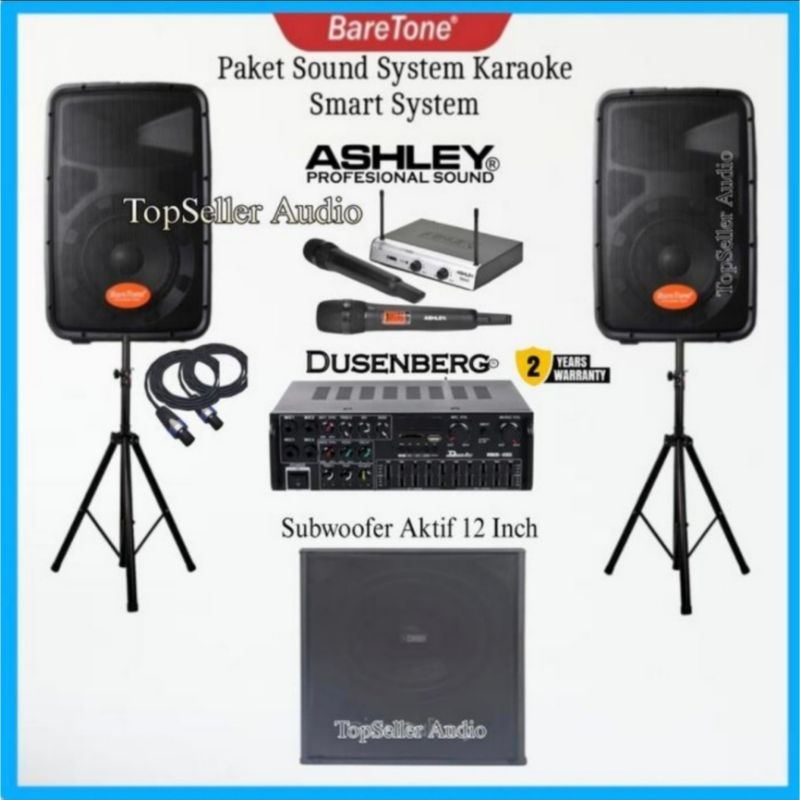 Paket Sound System Karaoke BareTone Speaker 8" Inch Max08Hw Amplifier Bluetooth Subwoofer Aktif 12 I