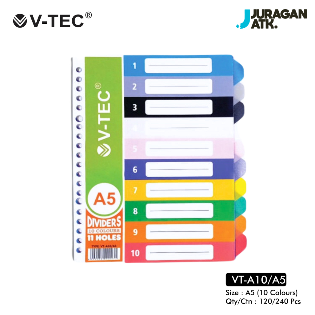 

Pembatas Binder Warna A5 V-Tec Dividers 10 Colours V-TA10/A5