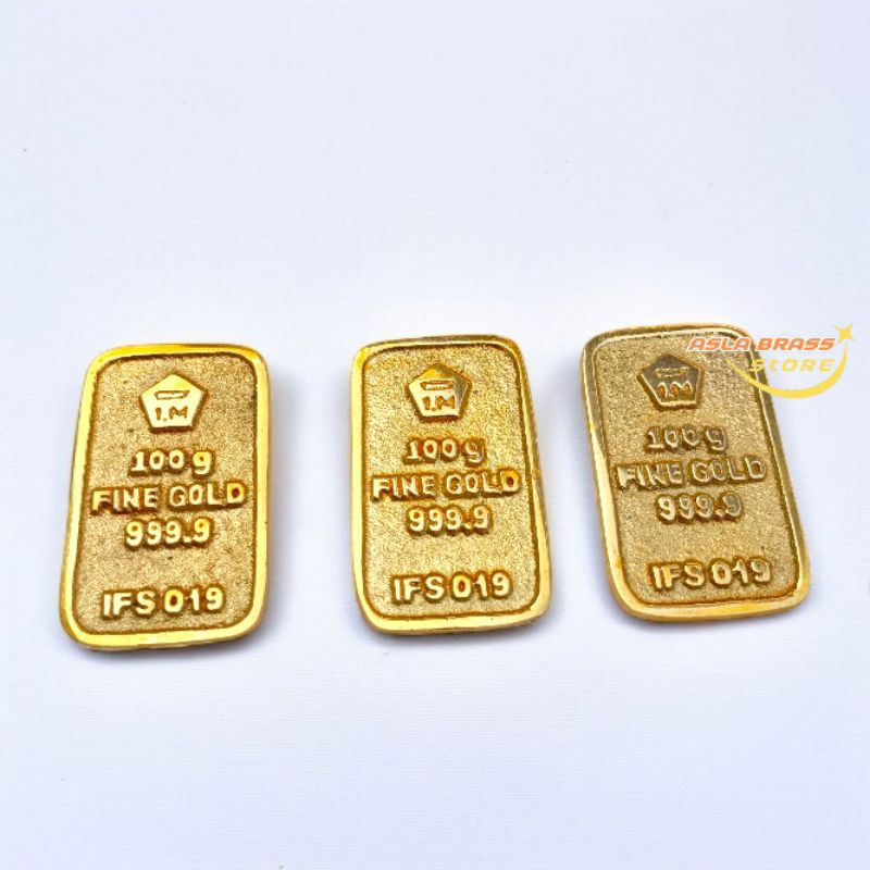 Diecast Fine Gold 999.9 Replika Emas Batangan 100 Gram Bahan Sari Kuningan Miniatur Emas Antam