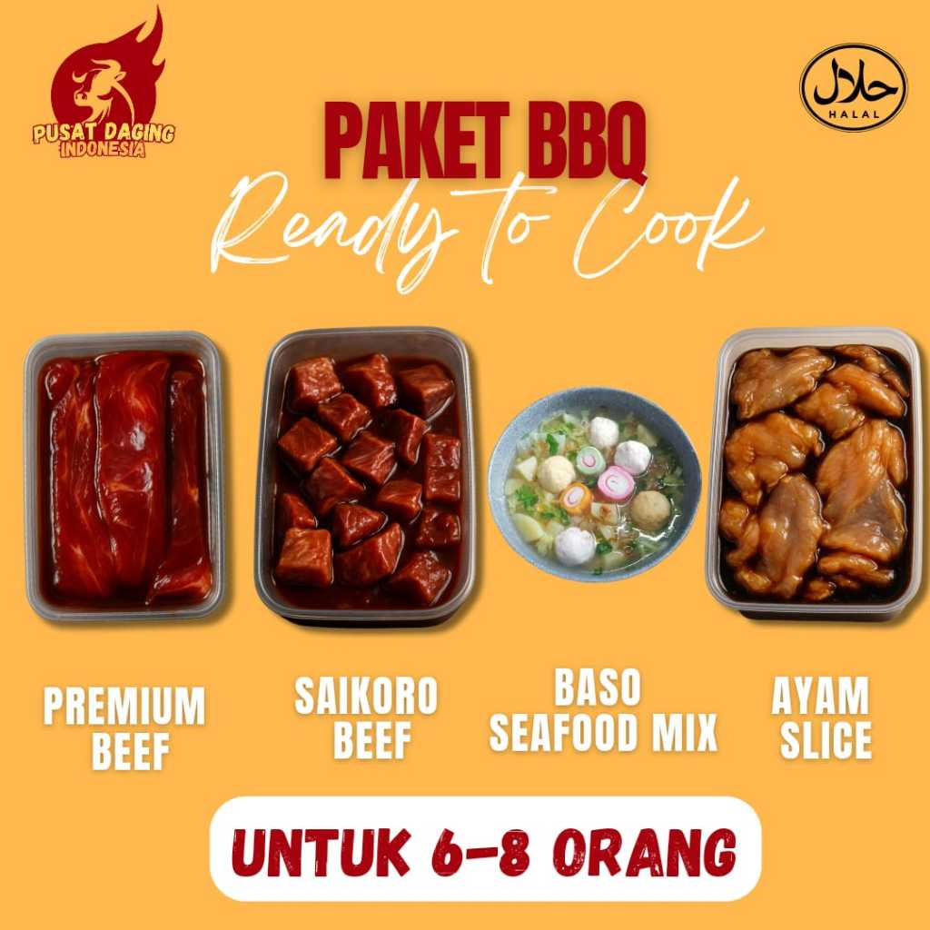 

Paket BBQ Komplit Mix Beef Slice + Ayam Slice + Saikoro Marinasi + Baso Seafood Kuah Sup