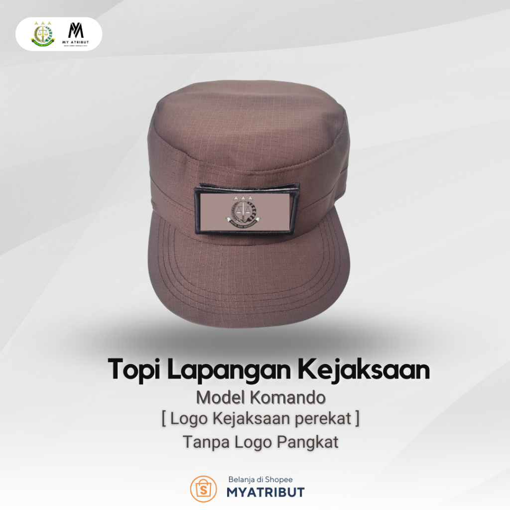 Topi Lapangan PDL Kejaksaan RIPSTOP Cokelat Polos Tanpa Pangkat Logo Kejaksaan Perekat di depan deng