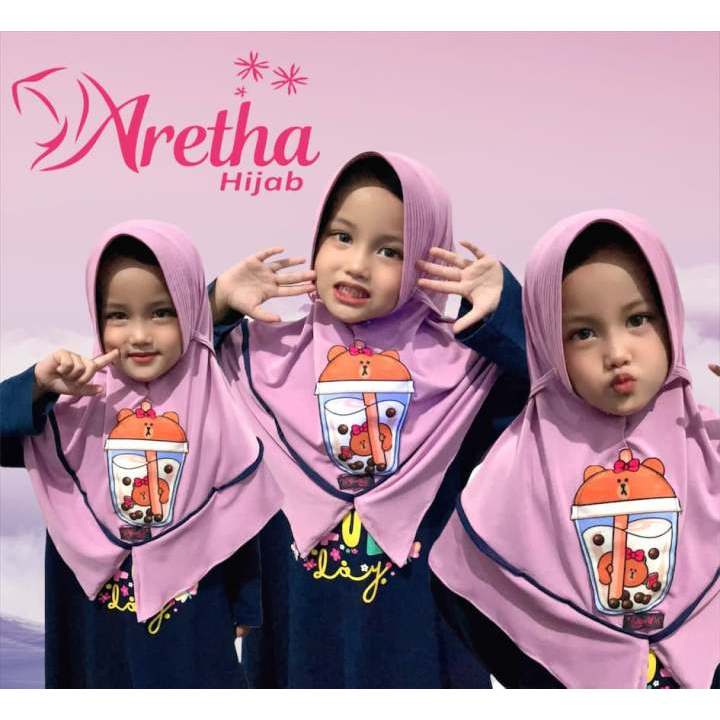 Jilbab Anak Gambar Boba Hijab Queen Boba Bahan Airis Kerudung Umur 3 4 5 6 7 Tahun