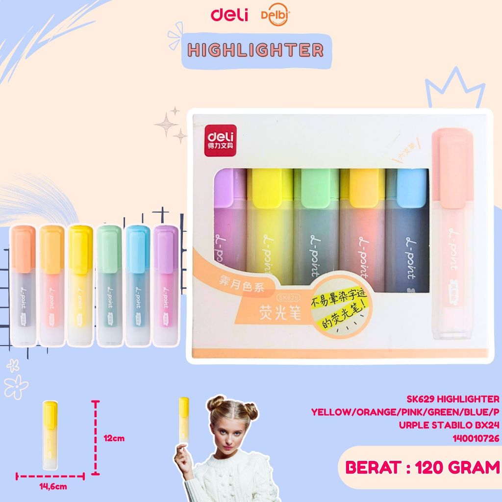 

SK629 HIGHLIGHTER YELLOW/ORANGE/PINK/GREEN/BLUE/PURPLE STABILO