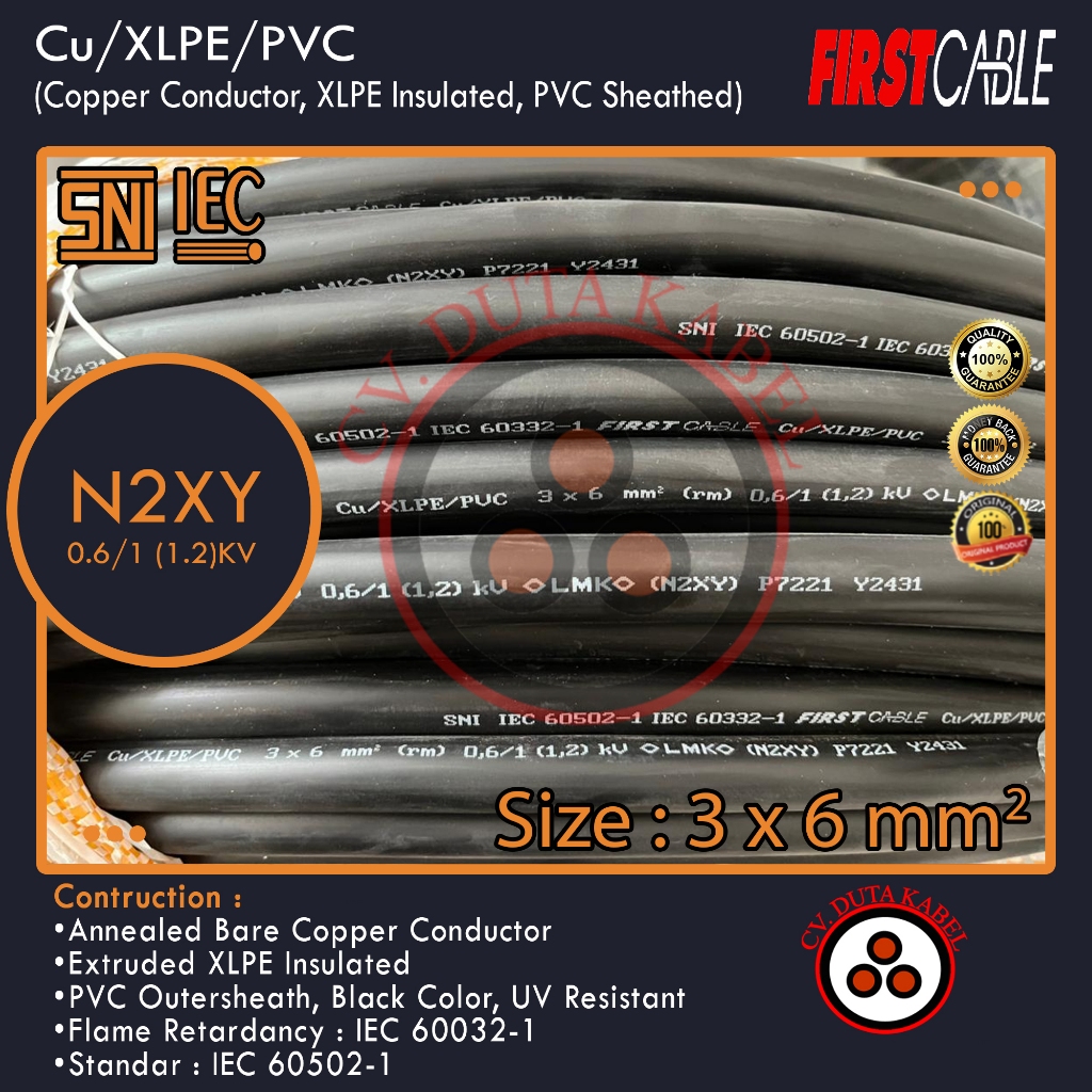 Kabel N2XY 3x6 mm2 (Cu/XLPE/PVC) FIRST CABLE /3x6 mm/3 x 6 mm2/3x6mm2/3 x 6 mm2/3x6mm2