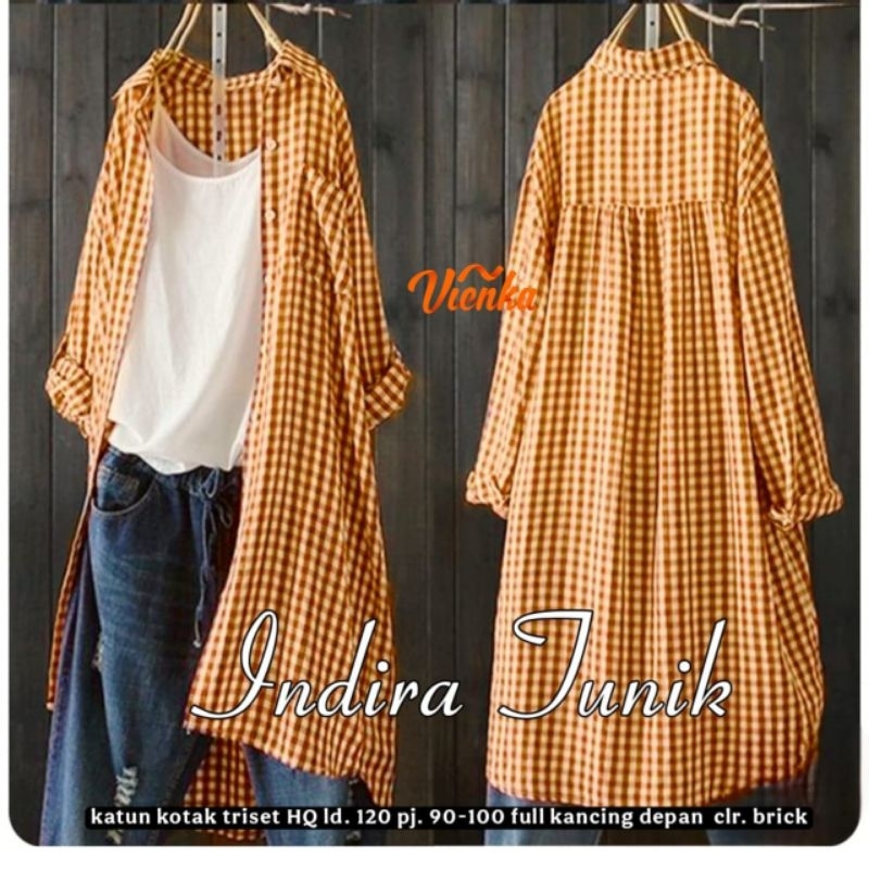 INDIRA BAJU KEMEJA TUNIK WANITA JUMBO KATUN KOTAK-KOTAK BY VIENKA