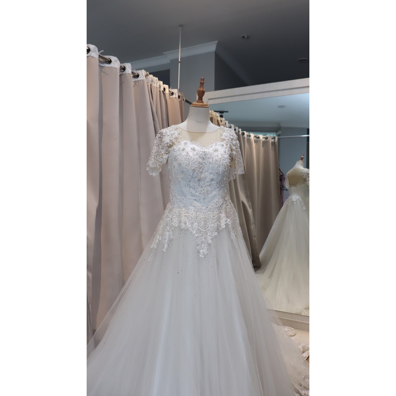 Wedding Dress Brukat Lengan Pendek Rok Tulle Kebaya Nikahan Mewah Gaun Kebaya Akad Pemberkatan Prelo