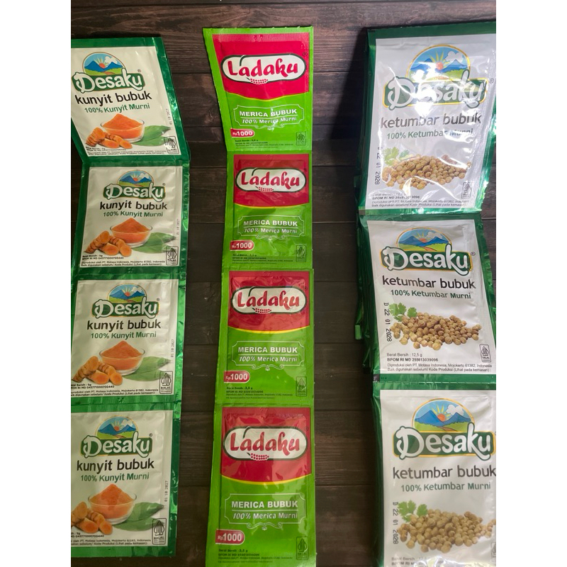 

Bumbu Dapur bubuk, Ladaku, Kunyit, Ketumbar, 1 renceng isi 12 Sachet All Variant
